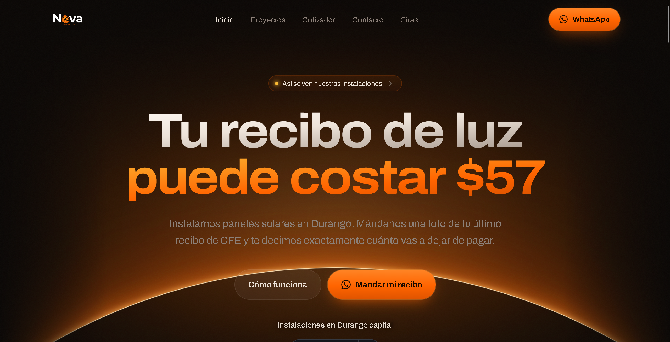 Captura del sitio de Nova Solar Durango